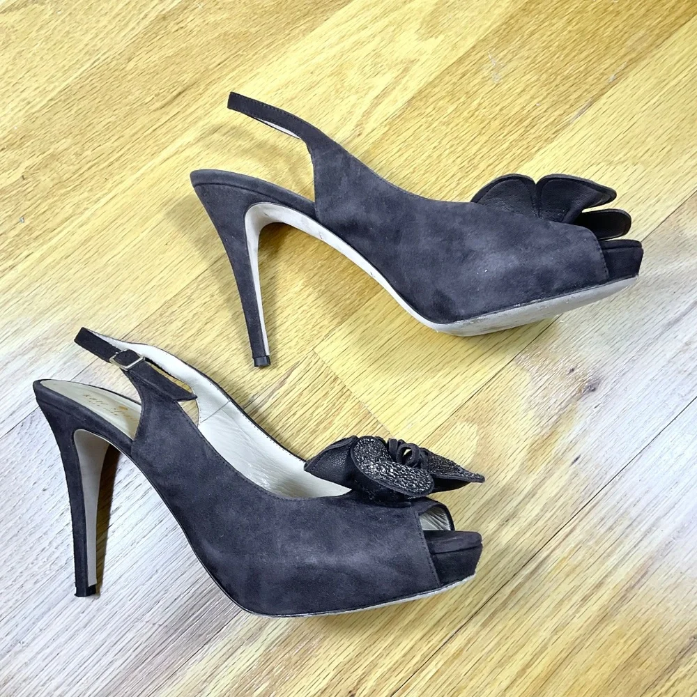 Kate Spade Pumps Suede Peep Toe Slingback Platform Brown (9.5)